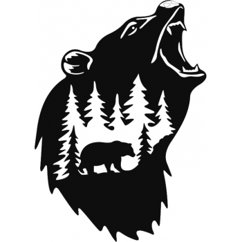 Motyw lasu ukazany na tle ryczącego niedźwiedzia